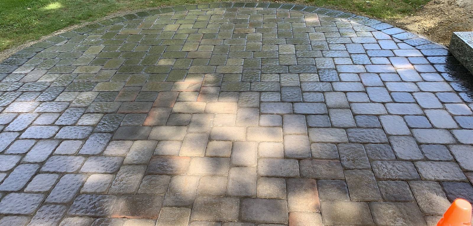 Circular paver patio, Massachusetts
